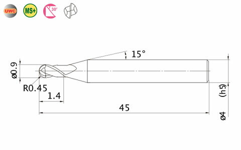 2枚刃エムエスプラスボールエンドミル(S) 三菱マテリアル MP2SBR0045