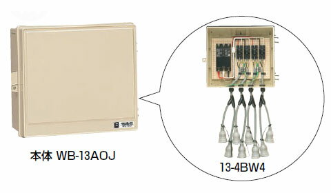 屋外電力用仮設ボックス(漏電しゃ断器・分岐ブレーカ・コンセント内蔵)30mA(1個価格) 未来工業(MIRAI) 13-4BW4