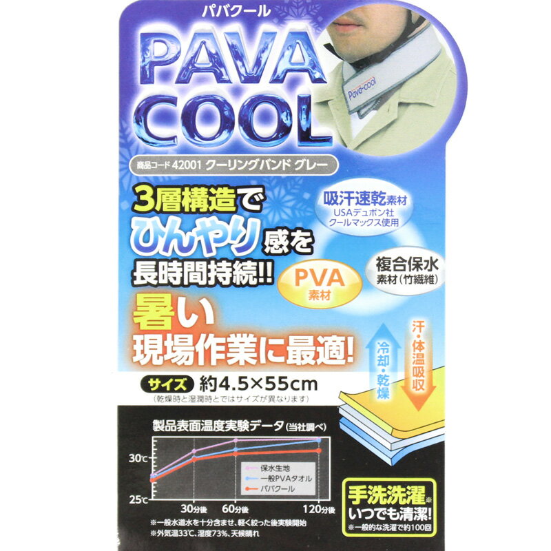 ひんやり クーリングバンド 4.5×55cm グレー PAVACOOL (パバクール) イチネンMTM ミツトモ 42001 ( 熱中症対策 ネッククーラー 涼しい アウトドア ゴルフ 首 子供 熱中症 節電 夏 クールスカーフ レジャー 暑さ対策 屋外 吸汗速乾 保水 PVA 現場作業 冷却 ひんやり )