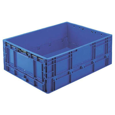 【仕様】●容量：63L●色：ダークブルー●外形寸法：間口670×奥行503×高さ241mm●有効内寸：間口625×奥行458×高さ217mm●折り畳み高さ：106mm●最大積載荷重：15kg●適用カード差し：TPプレート(TPO-46Fを除く)●質量：3.09kg【特徴】●黒いバーを下に下ろすだけのワンタッチ操作で折り畳みが可能です。●効率的に積載と保管ができ保管スペースを有効活用できます。●TP規格コンテナとの積み合わせが可能です。●ダークブルーと半透明の2色あり、分別が可能です。【用途】●工業・食品・雑貨等の流通・保管容器。【材質/仕上げ】●ポリプロピレン(PP)生産国 日本