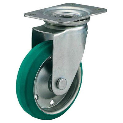 【仕様】●許容荷重：100kgf●許容荷重：980N●車輪径 D：130mm●車輪幅：38mm●取付高 H：175mm●取付座 A×B：128×94mm●取付ピッチ X×Y：100×56mm●取付穴径 P：9.2mm●ゴム車（色）：グリーン●自在式●プレート式●質量：1.6kg【特徴】●キャスター金具は三価クロムメッキ処理をしています。【用途】●SD型エコ運搬車用自在キャスター【材質/仕上げ】●金具：スチール●車輪：スチレンブタジエンゴム(SBR)生産国 日本