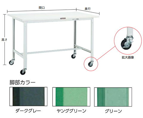 大工道具・金物の専門通販アルデのAE型作業台 1800×750 φ75キャスター付 YG色※メーカー直送品 車上渡し品 トラスコ AE-1800C75-YG｜アングル2