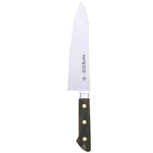 特徴切れ味の持続性に優れた、当社オリジナルの炭素鋼(純日本鋼)を使用しました。一丁ごとに確かな品質、使うほどにてに馴染む、本格仕上の牛刀です。正広が本職の方に自信を持ってお薦めできる最高級牛刀の数々です。 材料の化学成分、不純物量にまでこだわりを持ち、 当社オリジナルの最高級ハガネを開発しました。 我が社の焼入れ職人によって、 昔ながらの方法で一丁一丁焼入れを行っています。仕様母材厚：2.3mm刃渡り：270mm重量：260g刀身の材質：当社オリジナルのハガネ ZCD-U使用材質詳細：1.05% カーボン・バナジウム・ングステン(リン、硫黄などの不純物の少ない高級材です)硬度：ロックウェル硬さ HRc58～59口金：有り(一体型)中子形状：本通し(ハンドル部全体)サブゼロ処理：無し(ハガネの包丁には、有効な熱処理ではありません。)ハンドル材質：天然木(特殊樹脂加工品)※こちらの商品は取寄せ品の為、入荷まで数日掛かります。またご注文後のキャンセル、返品はできません。予めご了承ください。※北海道、沖縄、離島は別途送料が掛かる場合がございます。