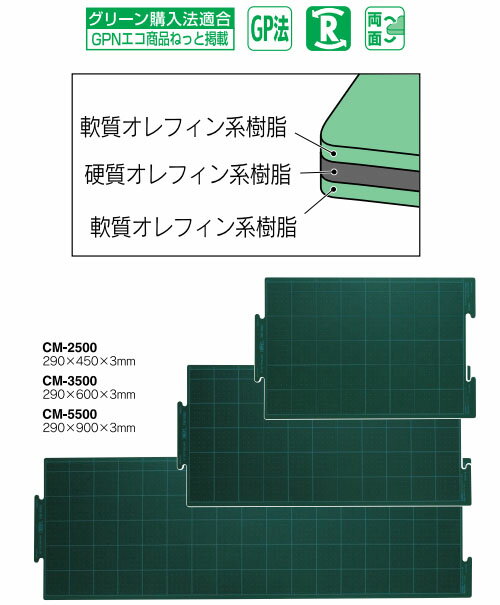 ジョイントカッティングマット 60×29×0.3cm グリーン NTカッター CM-3500