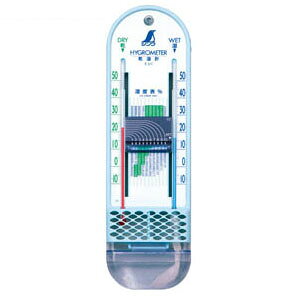【用途】温度と湿度の測定に使用する温湿度計【機能】実験に裏打ちされた設計で、正確な湿度を測定します。特殊レンズ採用で、湿度表が見やすくなっています。水タンクはワンタッチで取り外せます。会社、学校、病院などでの使用に最適です。【仕様】■精度：±1℃■測定範囲　　●温度計：-10～50℃　　●湿度計：0～94％■湿度計精度：±10％　　■1目盛　　●温度計：1℃　【材質】■本体：ポリスチレン■移動板・水タンク：AS樹脂■度管：ガラス■感温液：着色精製白灯油【サイズ】縦285mm×横84mm×厚み26mm重量：100g＊落下等の強い衝撃を与えないで下さい。