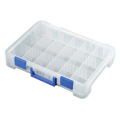 特徴DIY工具や釣具など用途に合わせ、小物や部品をスッキリと整理できる収納ケース。用途に合わせて移動できる仕切り付き。(仕切板枚数：15枚)細かいネジや部品などが取り出しやすい底部角のカーブ形状。移動、持ち運びに便利なハンドル付き。当社製品#13、#25サイズのコンテナにスタッキング(積み重ね)できます。仕様カラー：クリア外寸：405×290×78内寸：360×65×60(×3列)質量(kg)：0.9セット内容：仕切板：LL×15最大収納質量：約8kg積み重ねは7段まで材質本体・フタ・ハンドル：ポリプロピレンバックル：ABS樹脂仕切板：ポリプロピレン※メーカーからの取寄せ商品のため、ご注文後のキャンセル、返品、交換はできません。