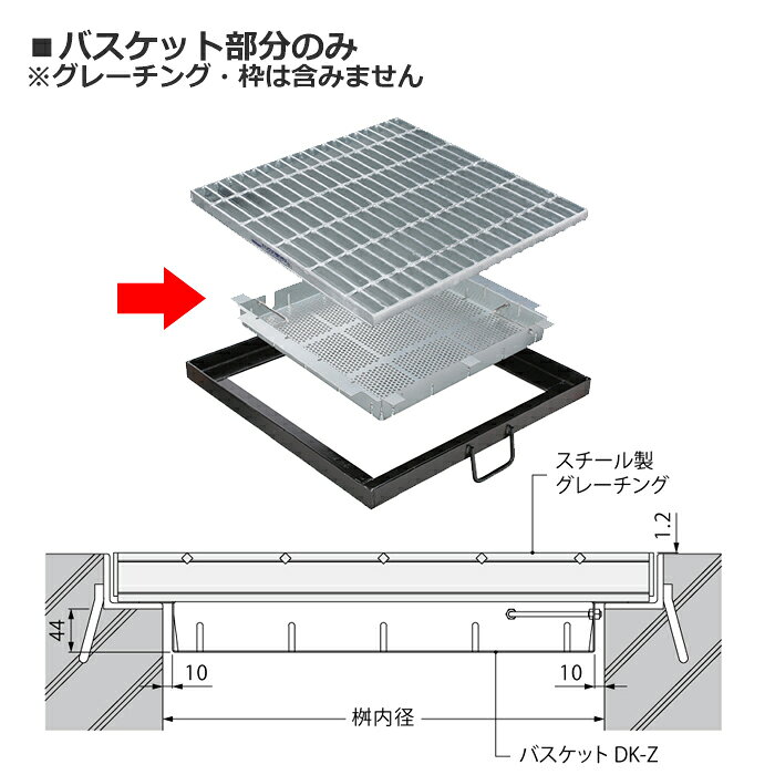 大工道具・金物の専門通販アルデの落葉助っ人 スチール製 桝内径350用 メーカー直送 代引不可 カネソウ DK-350-Z ( バスケット 落葉 ゴミ 落下防止 集水桝 雨水排水蓋 グレーチング )｜アングル2