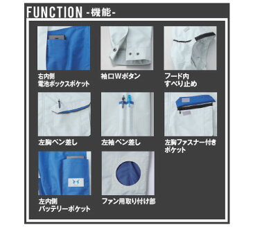 空調風神服 ※服地のみ フード付長袖ワークブルゾン ネイビー 4L ※取寄品 サンエス KU90480-3-4L ( 空調服 作業服 仕事服 作業着 仕事着 夏 暑さ対策 職人 レジャー アウトドア 釣り 野球観戦 フェス 長持ち 熱中症対策 屋外作業 農作業 草刈りサンエス SUN-S メンズ )