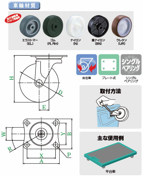 G型 自在車 25mm ゴム ※取寄品 ユーエイキャスター G-25R
