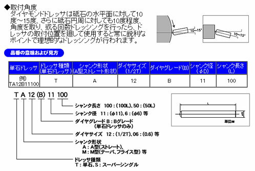 エビダイヤモンドドレッサ(単石ドレッサ) TA-1/2B-11×50 エビ ロブテックス TA12B1150