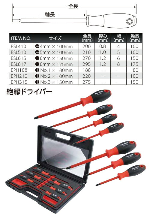 ProAuto 絶縁ドライバー -8×175mm ※取寄品 SEK(スエカゲ) ESL817