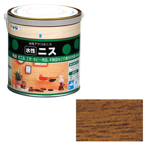 木目を生かした美しい仕上がり水性アクリルエマルション樹脂塗料特徴着色とニス塗りが同時にでき、木目を生かした美しいツヤに仕上がります。水性塗料なので塗りやすく、用具の後始末も水でできます。用途屋内外区分：屋内用木工品、工作・ホビー用品、木製品などの屋内の木部。(床を除く)仕様容量：0.7Lカラー：メープル乾燥時間：夏期/30分～60分、冬期/2～3時間うすめ方：塗りにくい時は、水(5%以内)でうすめてください。標準塗り面積：(2回塗り)5.4～9.8平方メートル(タタミ3.3～6枚分)※色見本はPC環境によっては実際の色と異なる場合があります。メーカーからの取寄せ商品のため、ご注文後のキャンセル、返品、交換はできません。万一、メーカーでの欠品や廃番により商品をご用意できない場合はご連絡いたします。