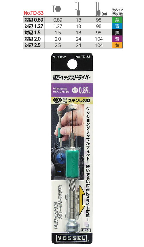 精密ヘックスドライバー 対辺0.89mm 取寄品 ベッセル TD-53