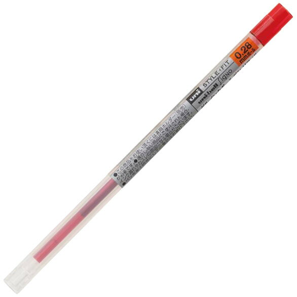 特徴ホルダーとリフィルとの組み合わせが自由自在です。水性顔料ゲルインク「ユニボール シグノ」インクを採用しています。仕様ユニボール シグノ インク採用インク色：レッドボール径：0.28mm※替芯の色やボール径がわかり易いように、チューブへ印刷しています。※インクがなくなった時は「ペン先から空気が入ったように」見えます。メーカーからの取寄せ商品のため、ご注文後のキャンセル、返品、交換はできません。万一、メーカーでの欠品や廃番により商品をご用意できない場合はご連絡いたします。