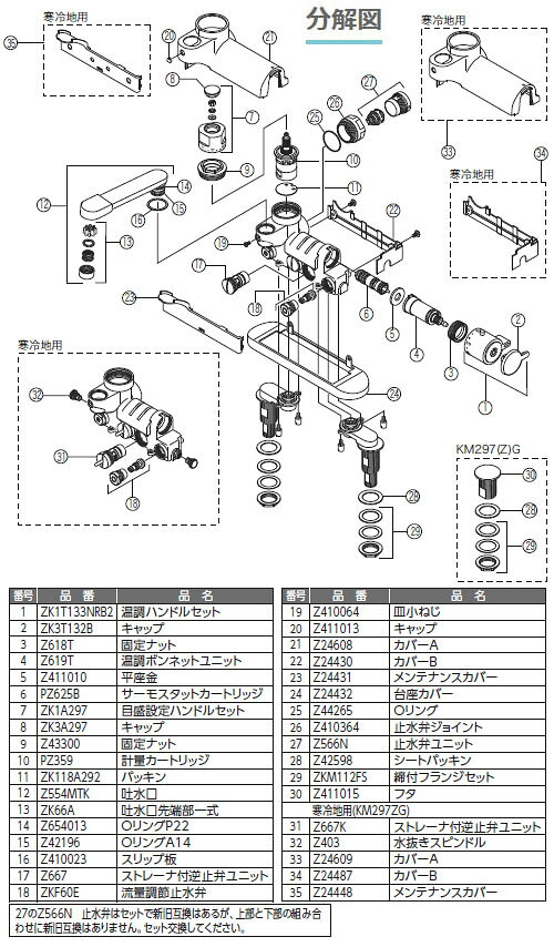 寒 デッキ形定量止水付サーモスタット式混合栓 ※取寄品 KVK KM297ZG