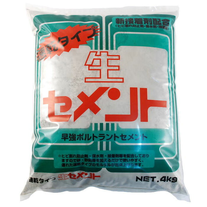 特徴工1日後の強度は普通セメントの3日後の強度に匹敵します。特に低温時には速乾タイプ生セメントを用いたコンクリートは3日強度において普通セメントの数倍の強度を発揮します。型枠の取り外し時期が、普通セメントを用いたコンクリートに対して1/2から1/3程度に短縮できます。ヒビ割れ防止剤、保水剤、接着剤配合。用途速乾タイプのモルタル作り仕様カラー：グレーサイズ：240×210×45mm重量：4000gメーカーからの取寄せ商品のため、お客様都合によるご注文後のキャンセル、返品、交換はできません。受注後にメーカー在庫を確認いたします。万一、メーカーにて欠品や廃番の場合は商品をご用意できない場合がございます。その場合は、メールにてご連絡させて頂きますので、ご注文後、当店から届くメールを必ずご確認宜しくお願い致します。ご注文はキャンセルさせて頂くことがございますので、予めご了承お願い致します。
