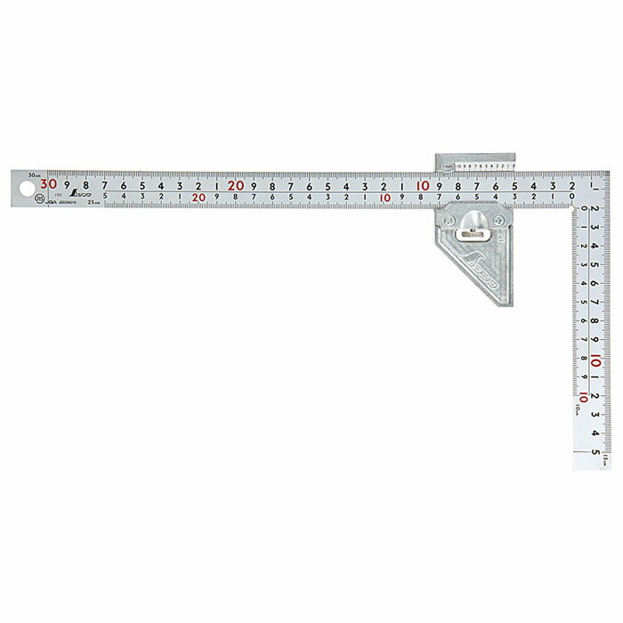 曲尺 曲尺用ストッパー金属製付 厚手広巾 シルバー 30cm 表裏同目 8段 JIS 取寄品 シンワ 12486 (曲尺 曲尺用ストッパー 金属製 ケガキ作業)