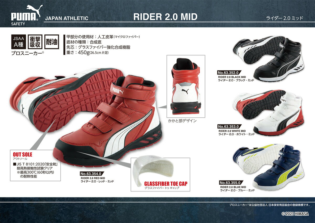 安全靴 作業靴 ライダー 25.0cm ブラック プロスニーカー 2.0 ミッドカット 中敷き インソール付 PUMA(プーマ) 63.352.0&20.450.0 ( 2021最新作 アスレチック RIDER スニーカー ワーキングシューズ 安全シューズ ベルクロシューズ 先芯入り )