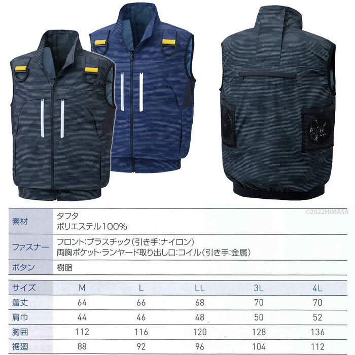 空調風神服 フルハーネス用ベスト タフタ ※服地のみ クールネイビー 3Lサイズ 取寄品 サンエス KU92212G ( フルハーネス対応 ファン付作業服 撥水 消臭 UVカット 風気路 )