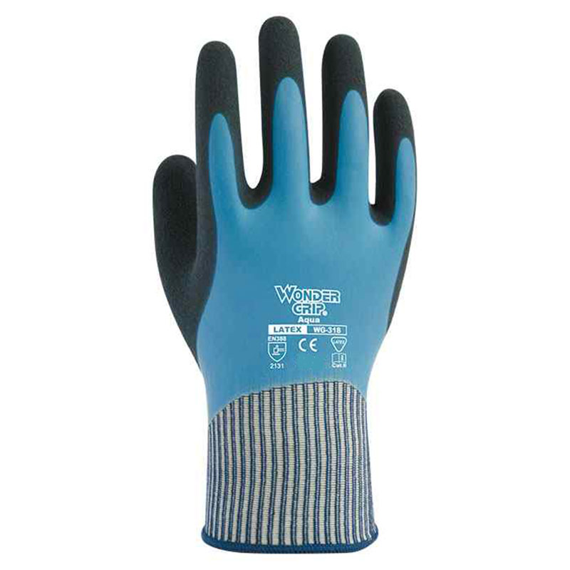 WONDER GRIP 天然ゴムコーティング手袋 アクア ライトブルー(Lサイズ) 5双価格 取寄品 ユニワールド WG318 ( 土木 建築 鉄筋 仮枠 重機...