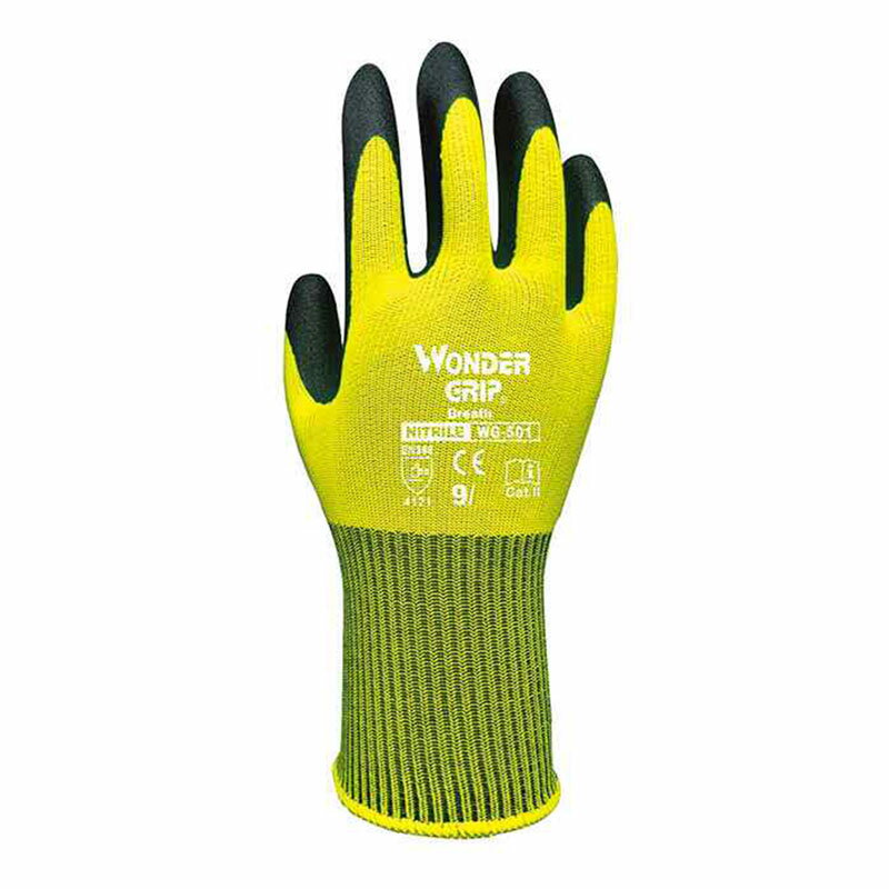 WONDER GRIP ニトリルコーティング手袋 ブレス 蛍光イエロー(Lサイズ) 3双 取寄品 ユニワールド WG501-3P ( 土木 建築 鉄筋 仮枠 重機運転 荷役 運転 農業 林業 日曜大工 ガーデニング 荷物 引越 野外キャンプ )