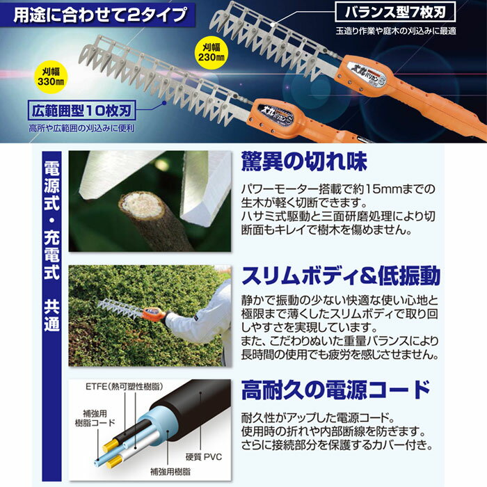 太丸バリカンS 充電式 7枚刃 (バッテリー/充電器付) (短尺電動植木バリカン) 取寄品 ニシガキ N-973 ( 角度固定式 コンパクトサイズ 片刃ハサミ式 ) 3