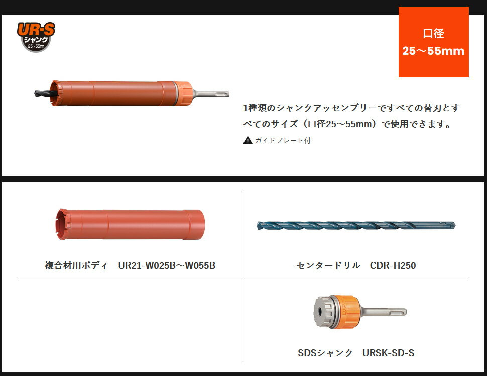UR21 金属 木材用 SDSシャンク 口径55mm 有効長170mm UR-Wセット リニューアル品 ユニカ UR21-W055SD ( yunika ur21 コアドリル 多機能コアドリル ) 2