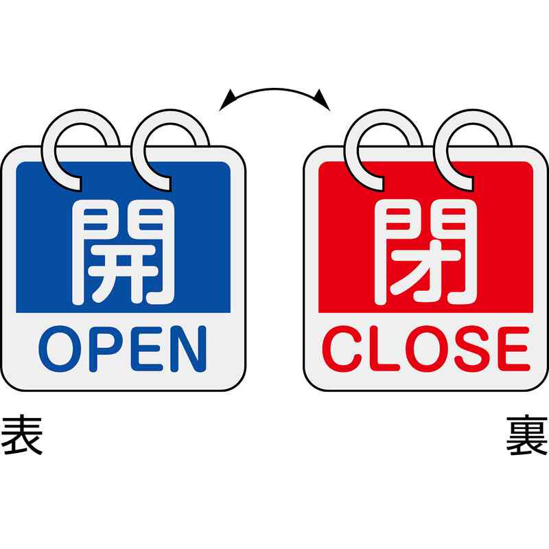 バルブ開閉札 開・OPEN(青)⇔閉・CLOSE(赤) 2枚1組タイプ 特15-165A 65×65mm アルミ製 取寄品 日本緑十..
