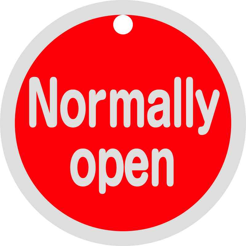 バルブ開閉札 Normally open(赤) 特15-149A 50mmΦ 両面表示 アルミ製 取寄品 日本緑十字社 157151 ( 配..