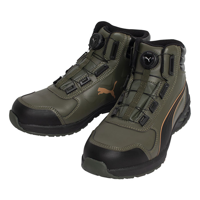 安全靴 ライダー2.0 オリーブ 26.0cm ディスク ミッドカット 靴下 ソックス付 PUMA...