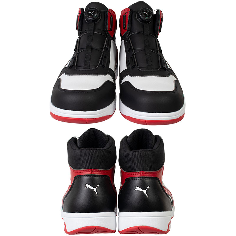 安全靴 フロントコート ブラック&ホワイト&レッド 26.0cm ディスク ミッドカット 中敷 インソール付 PUMA(プーマ) 63.212.0&20.450.0 ( HERITAGE ヘリテイジ ディスクレーシングシステム ダイヤル式 先芯入り JSAA A種 )