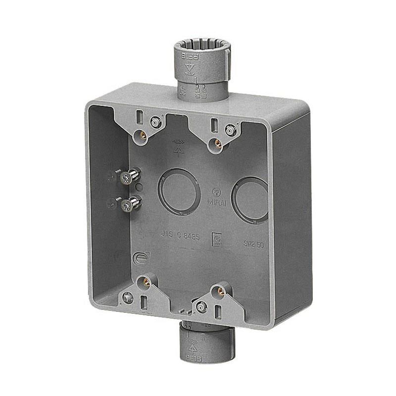 露出スイッチボックス(Gタイプ・2ヶ用・2方出)PF管16用 グレー (1個価格) 未来工業(MIRAI) SW2S-16WFGH