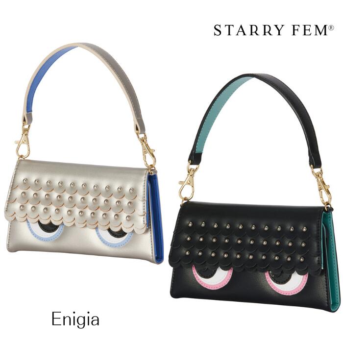 STARRY FEM 【 Enigia 】 スターリーフェム ブラック エニジア スマートフォンケース スマホケース iPhone14 13 12 SE2 SE3 8 7 レザー 革 手帳型 コインケース カードスロット ハイブリッド ストラップ ハンド ポーチ フェミニン かわいい おしゃれ アイフォン あいふぉん