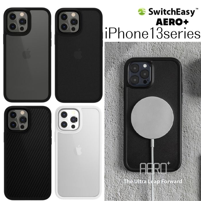 SwitchEasy AERO for iPhone13mini 専用ケース PC TPU ハイブリッドケース ストラップホール 付 薄い MagSafe対応 背面クリア カーボン調