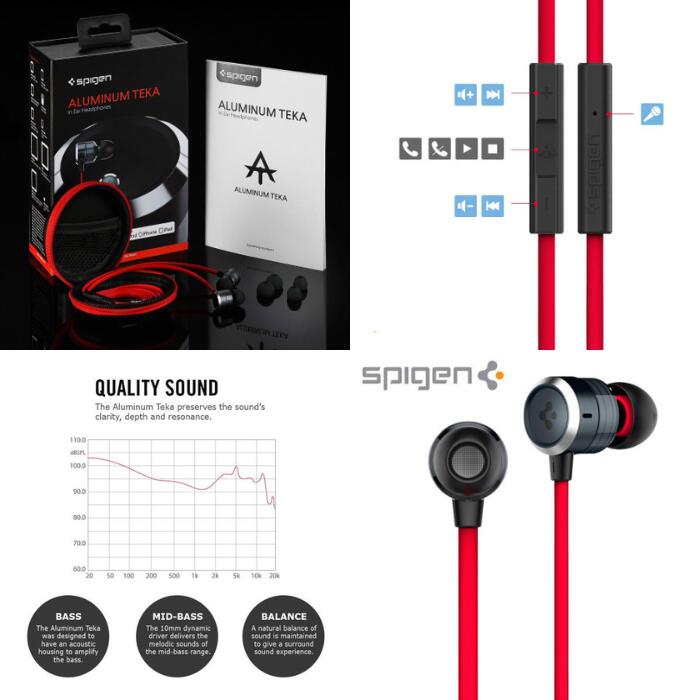 【特価】Spigen シュピゲン Aluminum TEKA 3.5mm 接続 リモコン搭載 ステレオ イヤホン イヤホンマイク インイヤーイヤホン イヤ―ピース S M L付属 ポータブルケース付属 MFI認証品 iPhone iPad