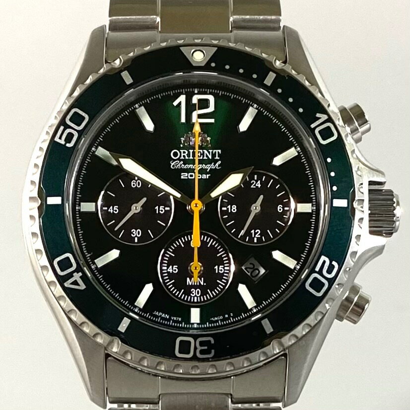 オリエント ORIENT オリエントマコ Orient Mako RN-TX0204E VS75-UAB0 ソーラー グリーン デイト表示 クロノグラフ