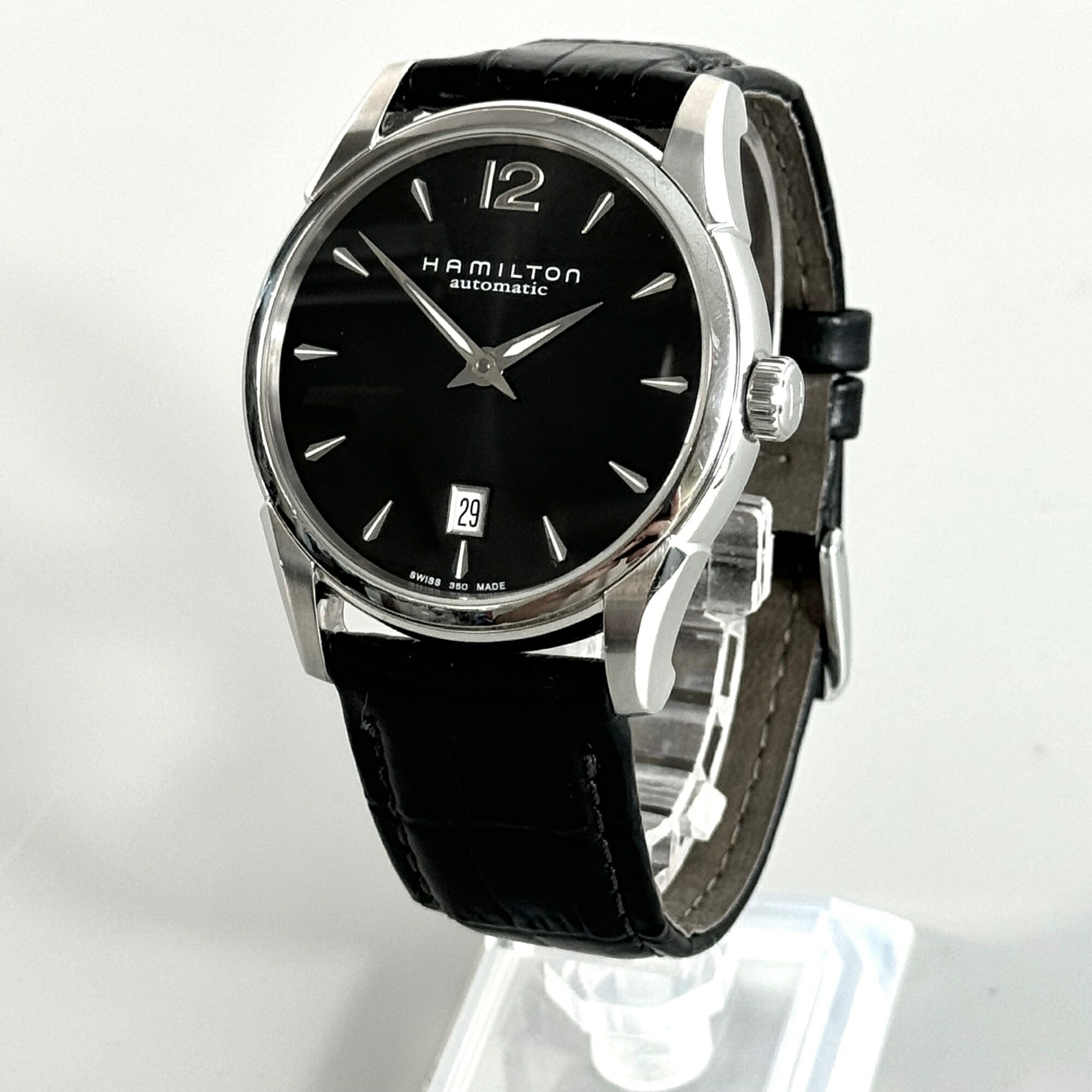 【中古】＼本日最終！月末セール全商品8%OFF／腕時計 メンズ ハミルトン HAMILTON ジャズマスター H385150 自動巻 黒 デイト表示 裏スケ 2針 社外ベルト