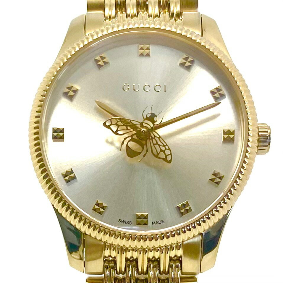 【中古】＼20日はお買い得！ポイント還元！／中古 腕時計 レディース グッチ GUCCI Gタイムレス YA1265021 126.5 ビー 蜂モチーフ イエローゴールド クォーツ シルバー