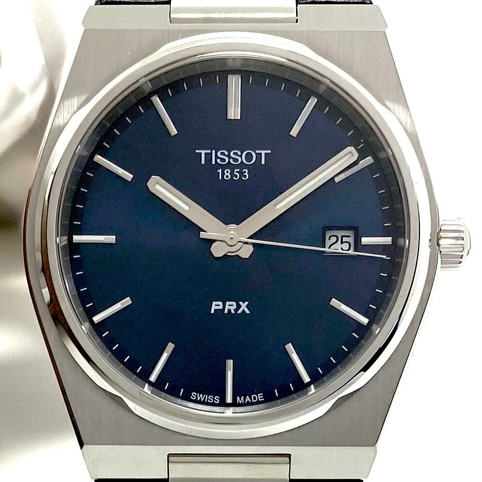 【中古】＼初売りSALE！最大13%OFF+P還元！／ 中古 腕時計 メンズ ティソ TISSOT PRX T137410A クォーツ ネイビー デイト表示 革ベルト 100m防水