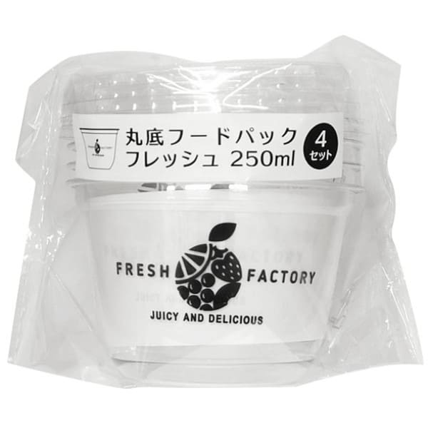 まるき 丸底フードパック フレッシュ 250ml 4セット 行楽 レジャー 使い捨て容器 お弁当 保存容器 直径95×高さ66mm