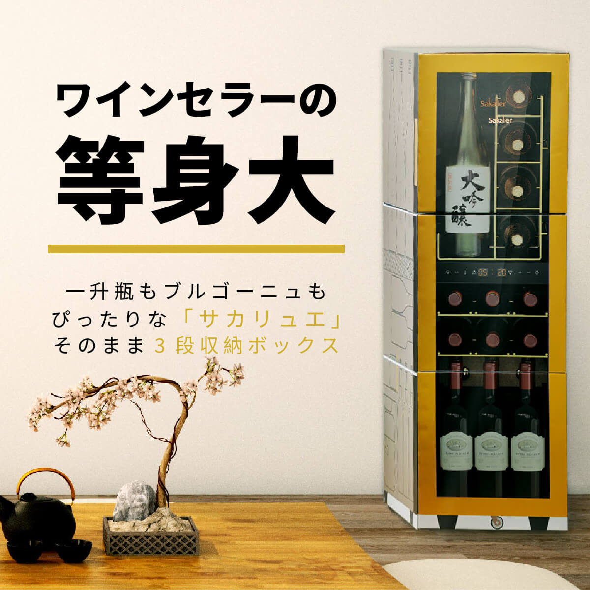 Sakalier サカリュエ ワインセラー風ボックス モックアップ サイズ確認 段ボール製 軽量 組み立て簡単 クーポン付き s2411