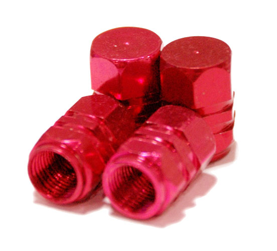 【Areyss】汎用 アルミエアバルブキャップ ナット型2ライン 4個セットパッケージ版（赤 レッド） 140826