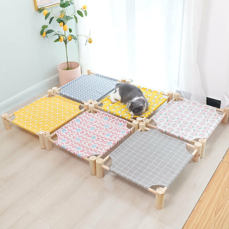 "ペットベッド ペット用コット 木製 犬 猫 洗える コット型 ペットクッション ペット用品 組立簡単 4本足 " "四季対応の木製ペット用コットで、ペットの生活を快適に！" "よく建てられたフレームは、ペットベッドが安定して安全に安全に高速に安心して上昇します。ペットベッドは地面に触れない、湿気、ほこり、汚れを効果的に防止するオフランドのサスペンションデザインがあります。通気性の綿のリネンの生地は、ペットの肌をいらいらしません。あなたのペットはハンモックで快適に休むことができます。ペットベッドは取り外し可能で洗える設計を持っているので、それは繰り返し洗浄され、耐久性があります。天然松木枠はより安定した支持を提供することができます。" 5
