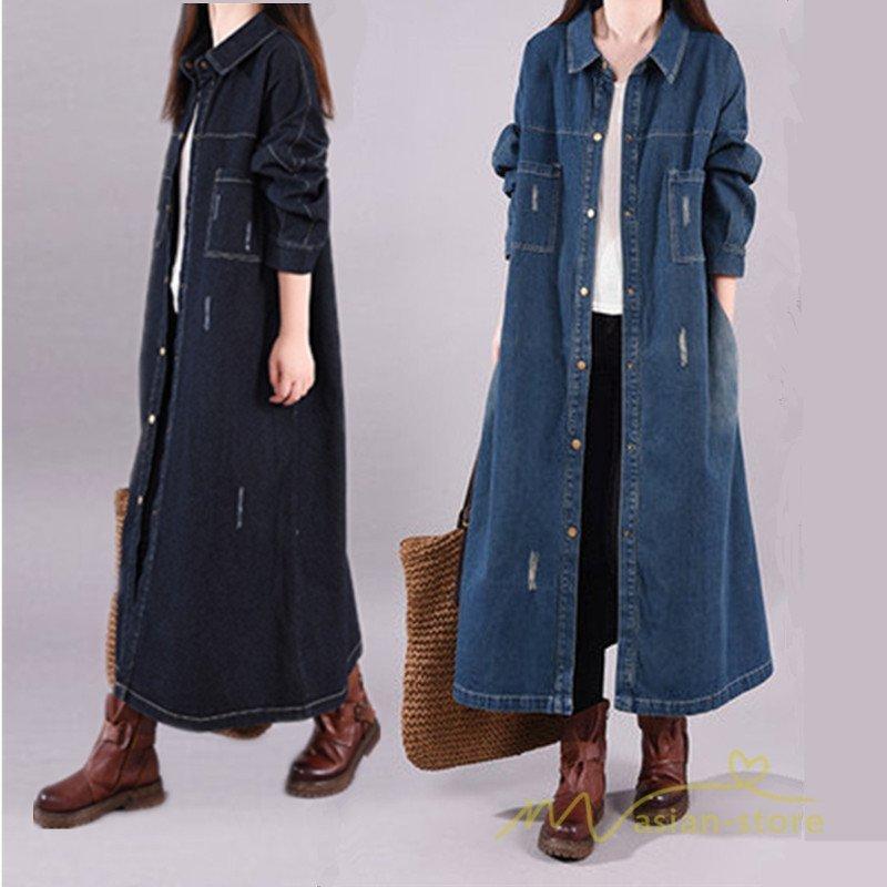 Rakuten - デニムワンピース シャツワンピース ジーンズ ロング丈 ワンピース レディース デニムシャツ 秋服 カーディガン ジーンズ 20代30代40代50代