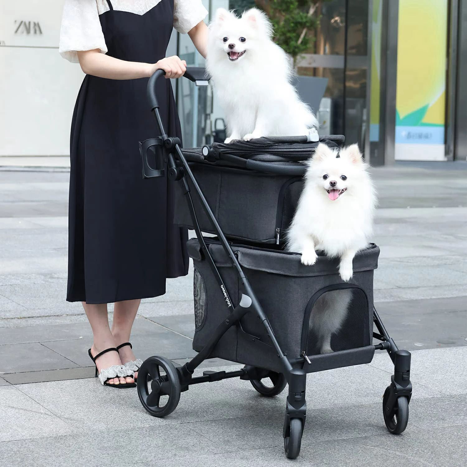 BEROAD PETS T1 ペットカート二段式 2段式の上下段セット犬 カート 多頭用 ペットカート 分離型 多頭用 コンフォート ペットカート多頭飼い用バギー 多頭飼い用バギー 多機能 組み立て簡単 ワンタッチ折り畳み式 耐荷重(約) 上段10KG 下段15KG