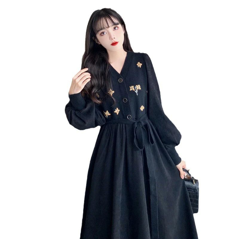 Rakuten - ワンピース レディース 秋冬 ロングワンピース 長袖 aライン 美脚ドレス 体型カバー 着痩せ プリンセス ワンピース シンプル チュニック 森ガール 甘め