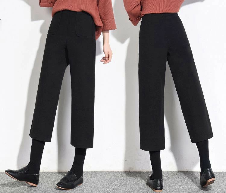樂天商城 - ワイドパンツ 秋冬 ワイドパンツ レディース 9分丈 ガウチョ ハイウエスト パンツ ボトムス レディース 秋冬 ナイロン ワイド無地 秋冬 九分丈 着痩せ感UP ズボン レディースファション ガウチョパンツ レディース ボトムス 通勤 2colors