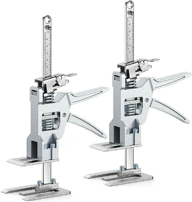 最大耐荷重：200 kg最大リフト高度：30cm最小の高さ：30cm【定規付+革新的な設計】左右の高さを簡単に揃えられる目盛り付き。この汎用性の高いリフト アームは、単なる乾式壁リフト ツールではなく、シンプルなロックおよびリリース メカニズムとスムーズで制御された下降により、設置中に正確なレベルを維持するのに役立ちます。【全金属素材】最新の省力アームはステンレス鋼とアルミニウム合金製で、本体はプラスチックを一切使用せず、変形しにくく、耐久性に優れ、長期間使用しても傷がつきません。全高304mm、単体重量910g、5〜145mmの高さ吊り上げに対応。【2速下降調整設計】頑丈な落下調整、「SLOW」ボタンを繰り返し押して、落下を均等に微調整し、重い物の急激な落下による害を回避し、より安全です。 「FAST」キーを押すと、素早く下に降ります。【増肉増量パレット】キャビネットジャックのパレットとベースの長さと厚さが増加し、耐力領域が大きくなり、物体の持ち上げと下降がより便利で安全になります。 切り欠き部分は斜めに設計されており、持ち上げたいものをより簡単かつ迅速に挿入でき、作業効率が向上します。【多用途で持ち運びが簡単】このアームリフティングツールは非常に便利で軽量で、ソファ、ベッド、電化製品を持ち上げて掃除を改善できます。 同時に、ドア、窓、家具、キャビネットの設置にも使用できます。 男性、労働者、職人、父親、夫への理想的な贈り物です。
