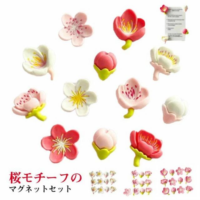 Rakuten - マグネット 磁石 花 さくら 桜 和風 12個入 キッチン 冷蔵庫 玄関 ドア 癒し 可愛い インテリア 飾り 12個セット 文房具 文具 メモ カレンダー 写真を留める ギフト プレゼント 北欧 かわいい 送料無料