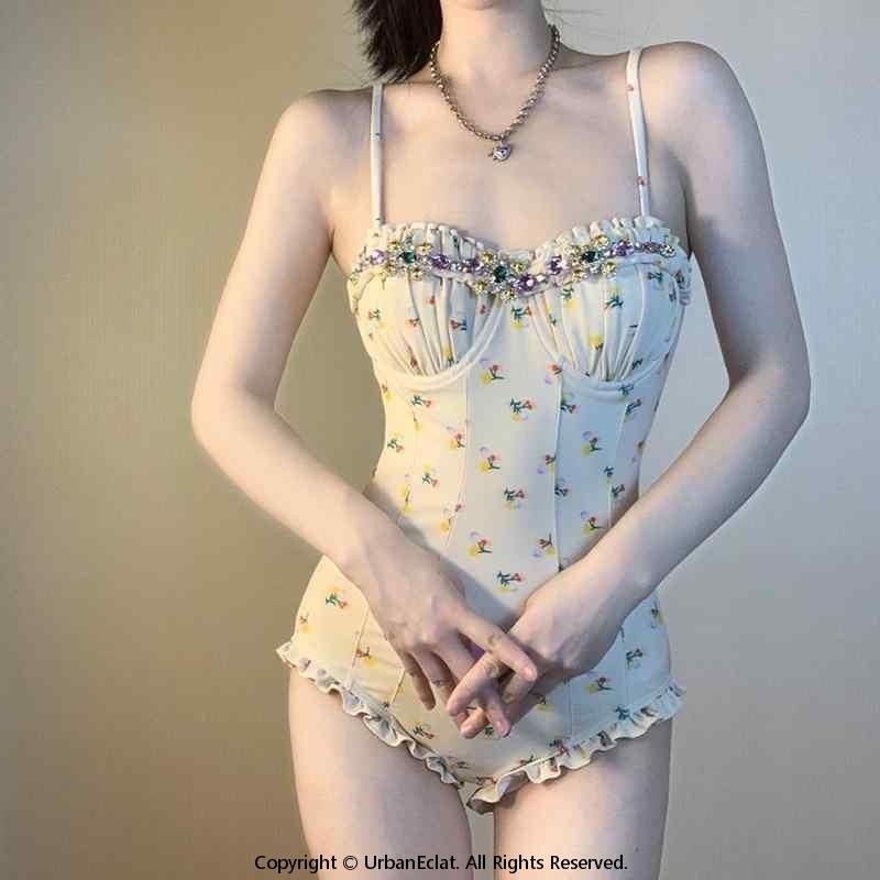 乐天商城 - ジルコニア 美シルエット 聚? 接触冷感 杏色 ホルターネック 連体型水着 小胸 レディース